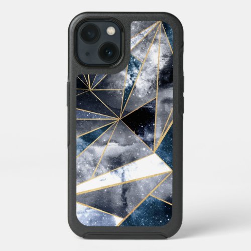 Modern Galaxy Nebula Geometric Gold Triangles iPhone 13 Case