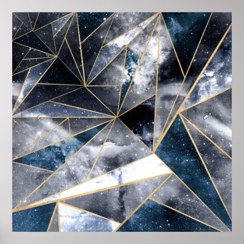 Modern Galaxy Nebula Geometric Gold Triangles Poster