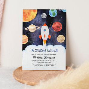 Modern Galaxy Planets Space Rocket Baby Shower Invitation