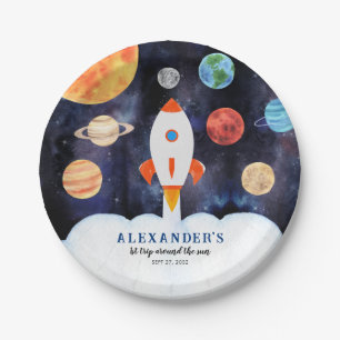 Modern Galaxy Planets Space Rocket Kids Birthday Paper Plates