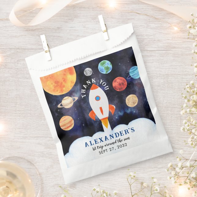 Modern Galaxy Planets Space Rocket Thank you Favor Bag (Clipped)
