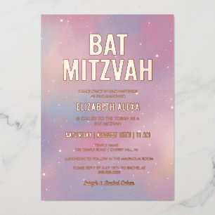 Modern Galaxy Rose Gold Bat Mitzvah Foil Invitation