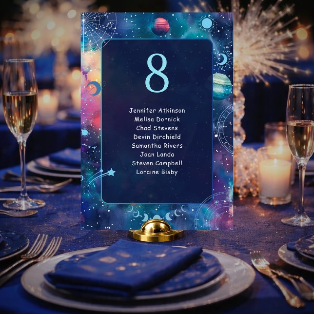 Modern galaxy space moon phases celestial seating table number (Creator Uploaded)