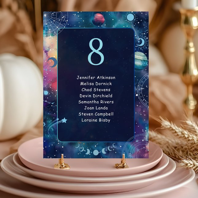 Modern galaxy space moon phases celestial seating table number (Creator Uploaded)