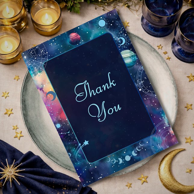 Modern galaxy space moon phases celestial wedding thank you card (Creator Uploaded)