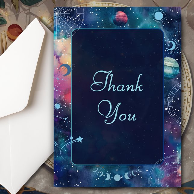Modern galaxy space moon phases celestial wedding thank you card (Creator Uploaded)