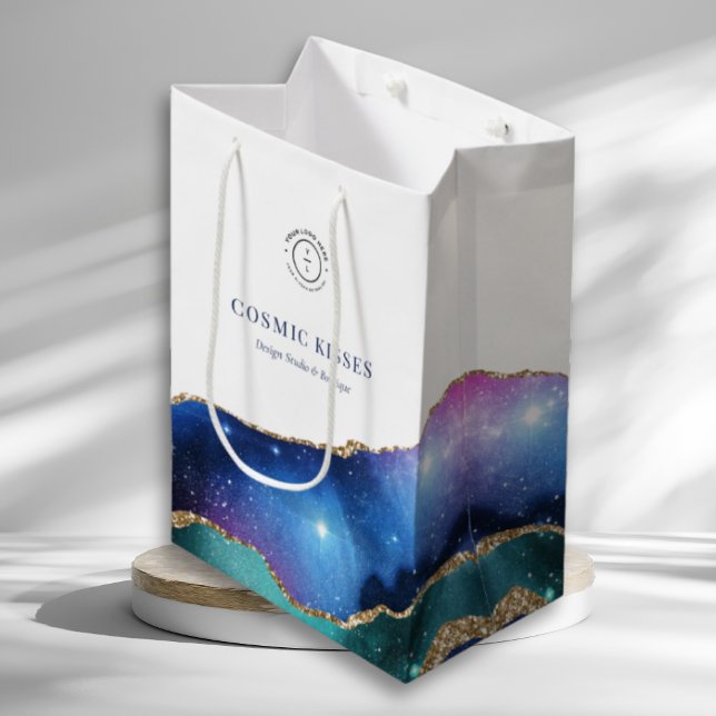 Modern Galaxy Vibrant Celestial Brand Logo White Medium Gift Bag (Creator Uploaded)