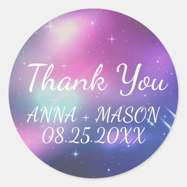 Modern Galaxy with Falling Star Thank You Wedding  Classic Round Sticker (Front)