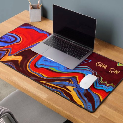 Modern Game On Abstract Distressed Colorful Gamer Desk Mat