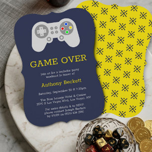 Modern Game Over Bachelor Party Invitations