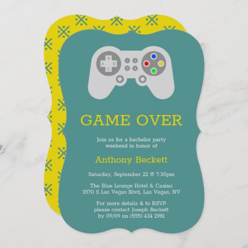 Modern Game Over Bachelor Party Invitations