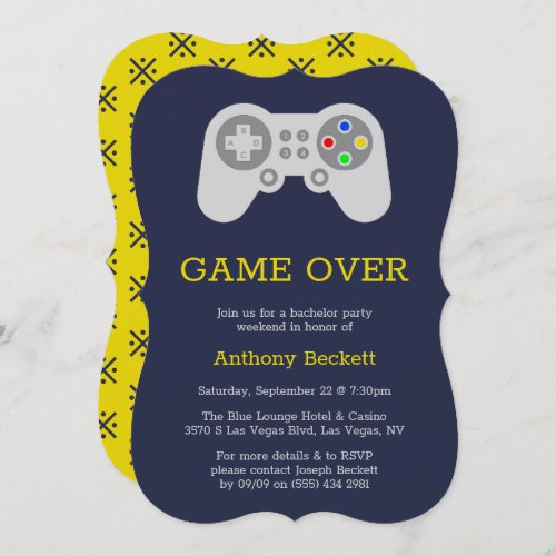 Modern Game Over Bachelor Party Invitations