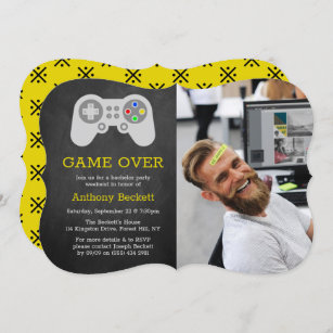 Modern Game Over Photo Bachelor Party Invitations