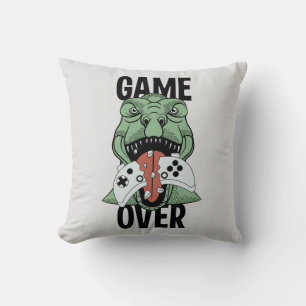 Modern Game Over T-Rex Dinosaur Video Gamers' Throw Pillow