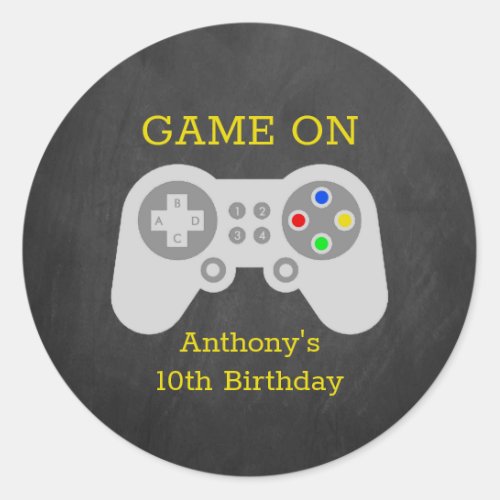 Modern Gamer Any Age Birthday Party Classic Round Sticker