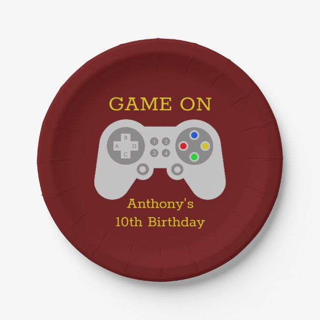 Modern Gamer Any Age Birthday Party Paper Plates (Front)