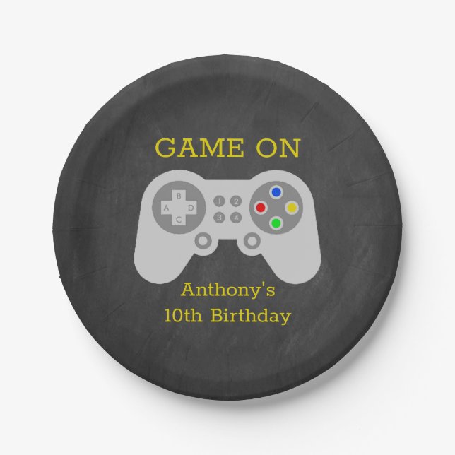 Modern Gamer Any Age Birthday Party Paper Plates (Front)
