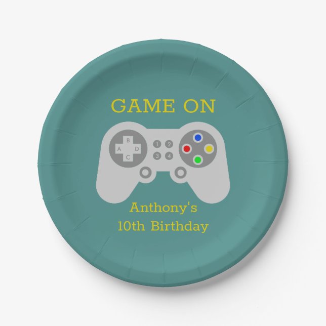 Modern Gamer Any Age Birthday Party Paper Plates (Front)