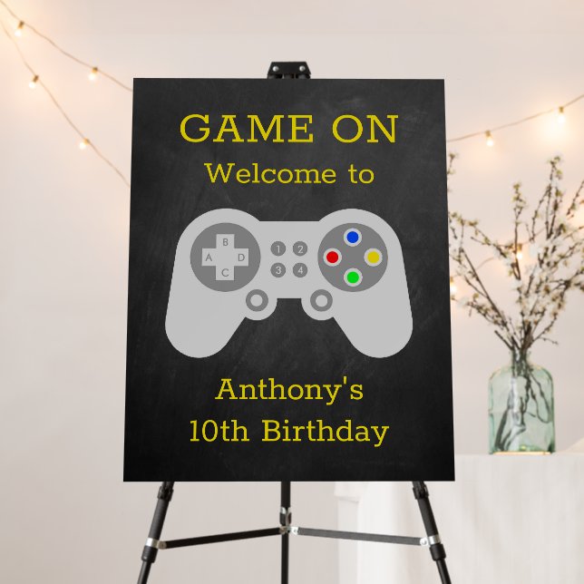 Modern Gamer Any Age Birthday Party Welcome Foam Board (In Situ (Stand))