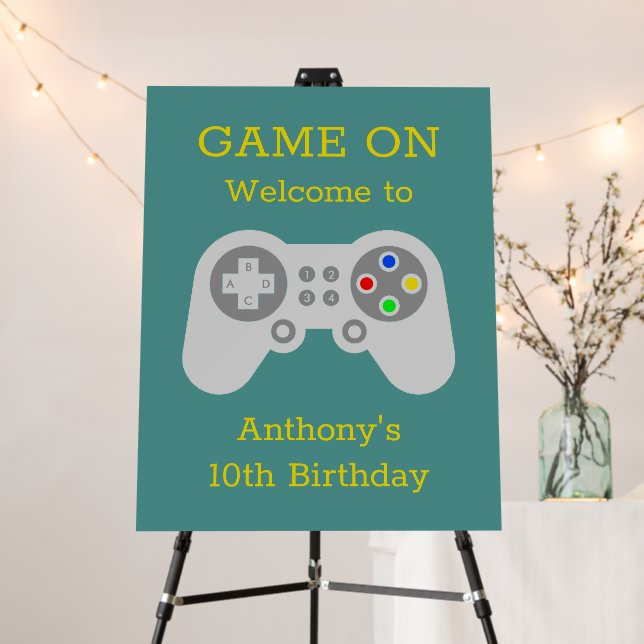 Modern Gamer Any Age Birthday Party Welcome Foam Board (In Situ (Stand))