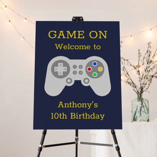 Modern Gamer Any Age Birthday Party Welcome Foam Board (In Situ (Stand))
