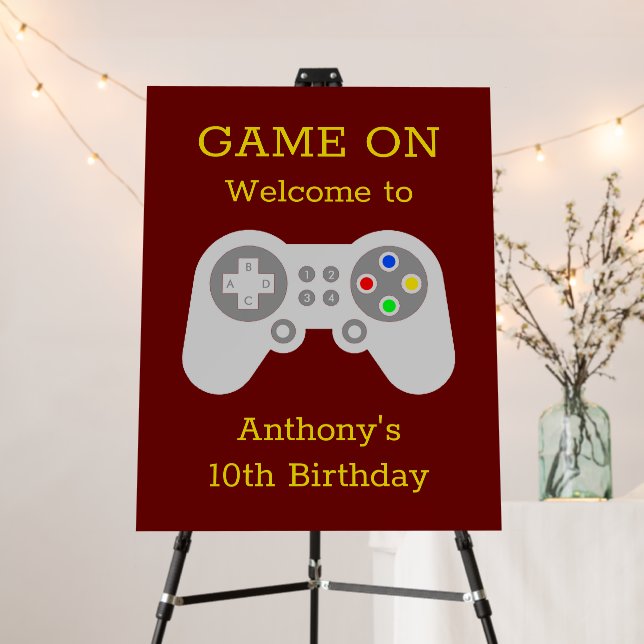 Modern Gamer Any Age Birthday Party Welcome Foam Board (In Situ (Stand))