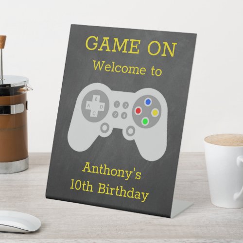 Modern Gamer Any Age Birthday Party Welcome Pedestal Sign