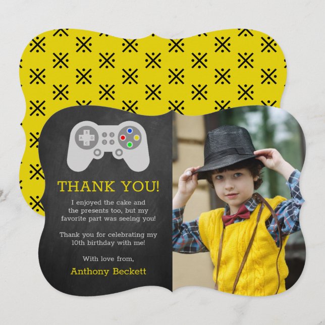 Modern Gamer Any Age Birthday Photo Thank You Card (Front/Back)
