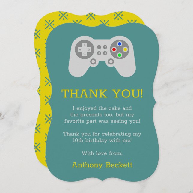 Modern Gamer Any Age Birthday Thank You Card (Front/Back)