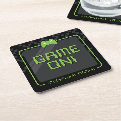 MODERN GAMER cool controller fun black green Square Paper Coaster