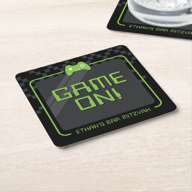 MODERN GAMER cool controller fun black green Square Paper Coaster (Angled)