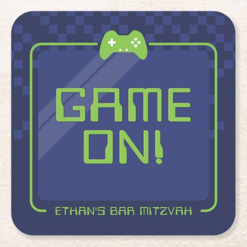 MODERN GAMER cool controller navy neon green Square Paper Coaster