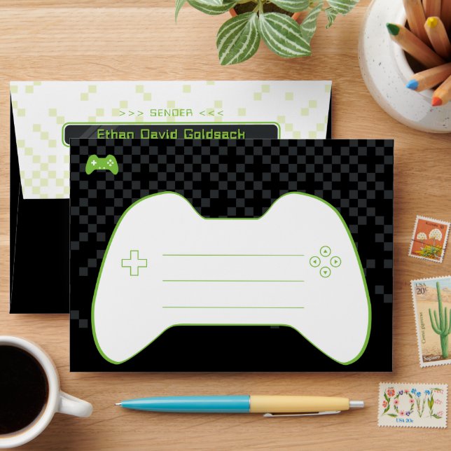 MODERN GAMER guest cool fun black lime green Envelope (Desk)