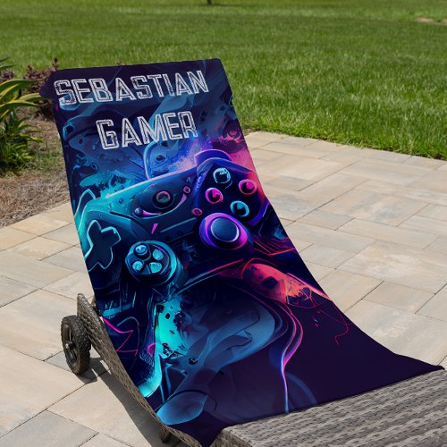 Modern gamer kids  beach towel