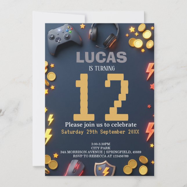 Modern Gaming Birthday Theme Invitation (Front)