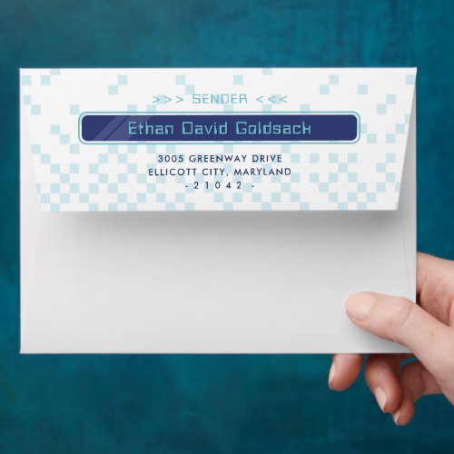 MODERN GAMING return address trendy navy aqua blue Envelope