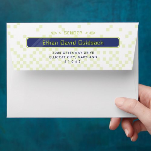 MODERN GAMING return address trendy navy blue lime Envelope