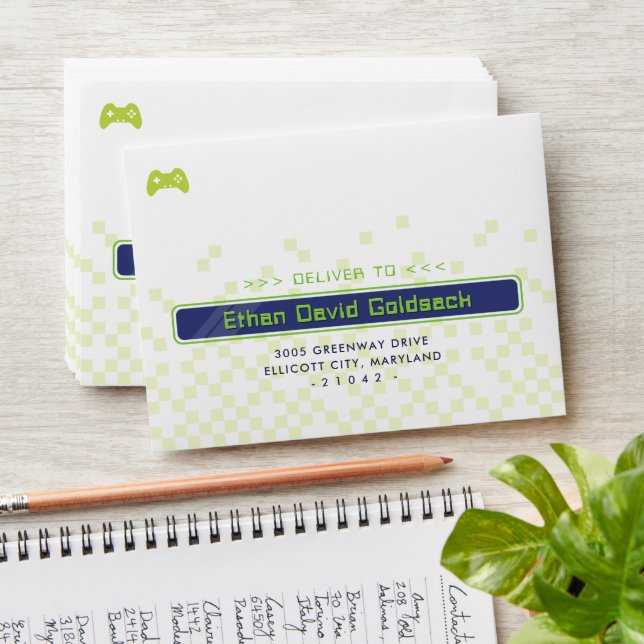 MODERN GAMING return address trendy navy blue neon Envelope (Stacked)