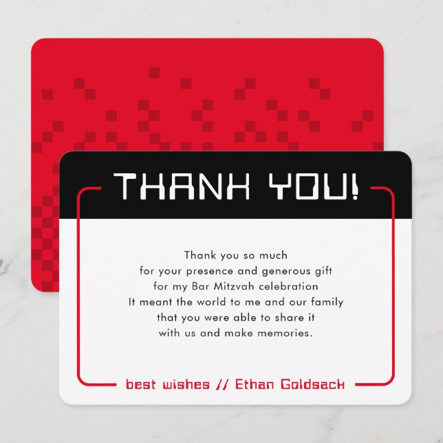 MODERN GAMING THANKS Bar Mitzvah cool black red Thank You Card (Front/Back)