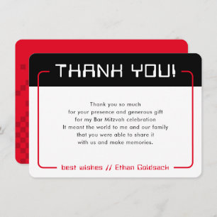 MODERN GAMING THANKS Bar Mitzvah cool black red Thank You Card