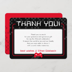 MODERN GAMING THANKS Bar Mitzvah cool black red Thank You Card