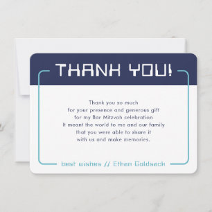 MODERN GAMING THANKS Bar Mitzvah navy blue aqua Thank You Card
