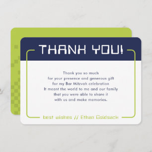 MODERN GAMING THANKS Bar Mitzvah navy blue Lime Thank You Card
