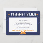 MODERN GAMING THANKS Bar Mitzvah navy blue orange Thank You Card (Front)