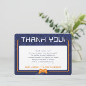 MODERN GAMING THANKS Bar Mitzvah navy blue orange Thank You Card (Standing Front)