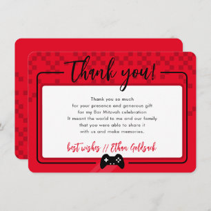 MODERN GAMING THANKS Bar Mitzvah red black Thank You Card