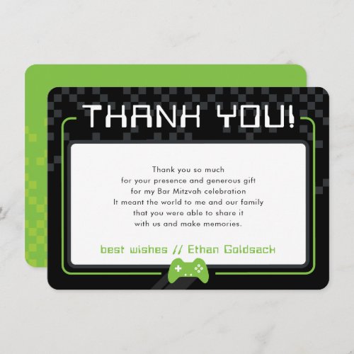 MODERN GAMING THANKS black lime neon green Thank You Card