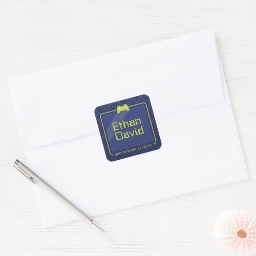 MODERN GAMING trendy navy blue lime green Square Sticker