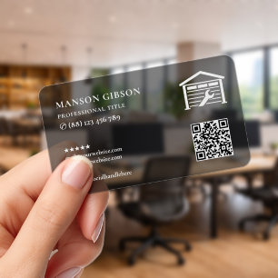 Modern Garage Door Contractor Transparent Black Clear Business Cards