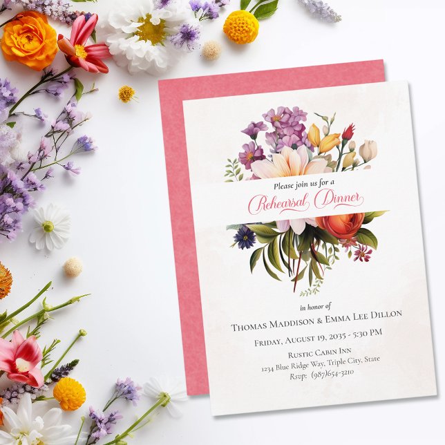 Modern Garden Blooms Rehearsal Dinner Invitation (Creator Uploaded)
